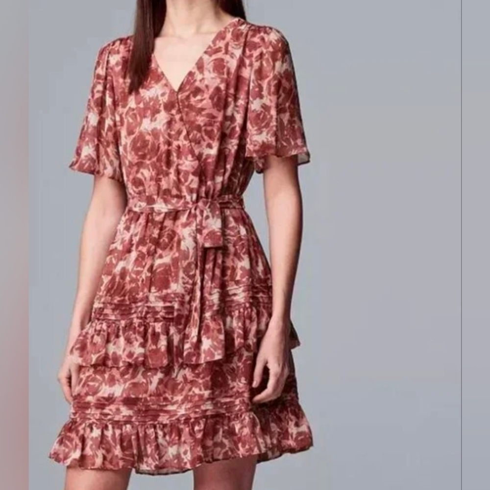 Simply Vera Vera Wang Pink Floral Midi Dress - Picture 2 of 12